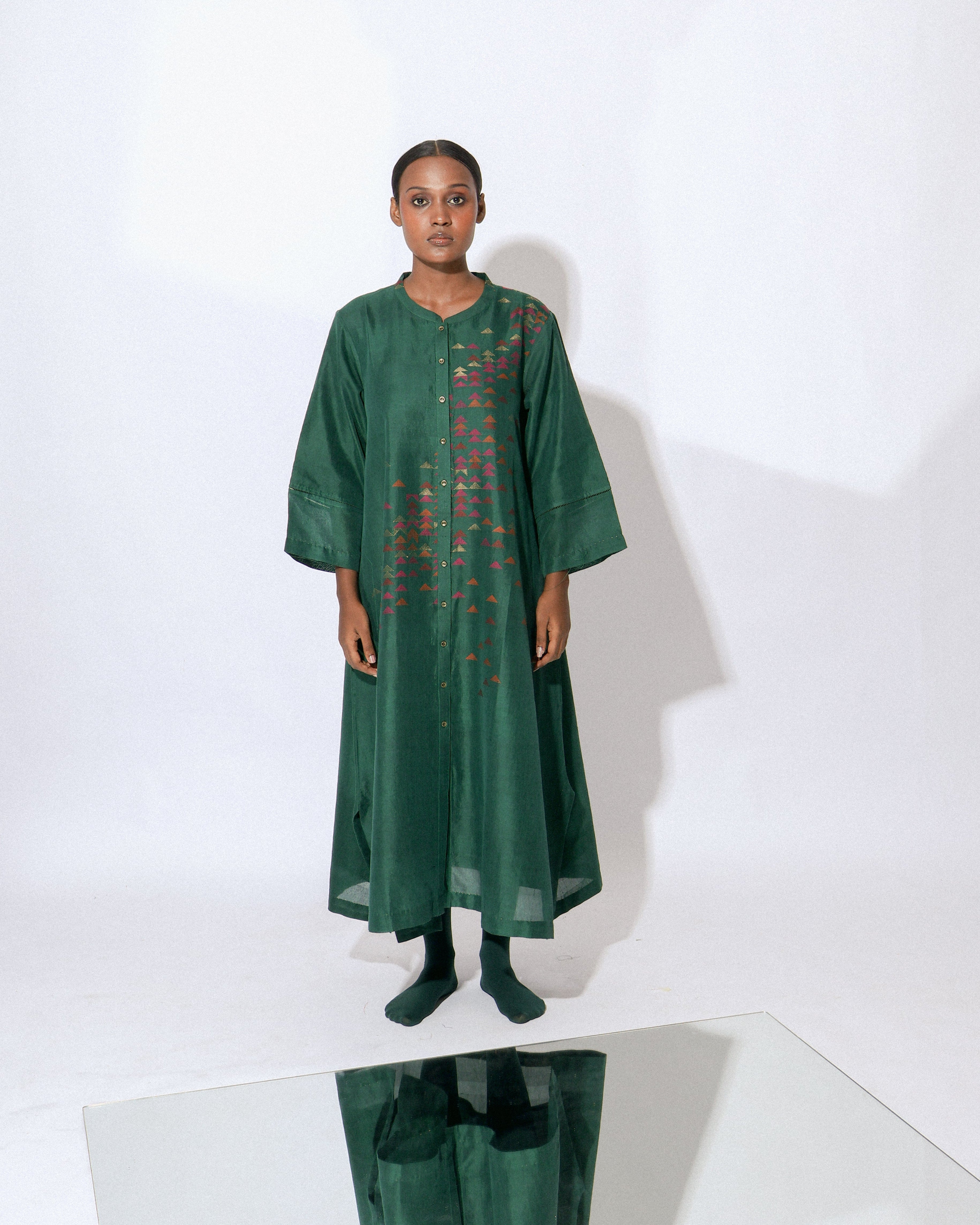 Stardust Emerald Front Open Placket Dress