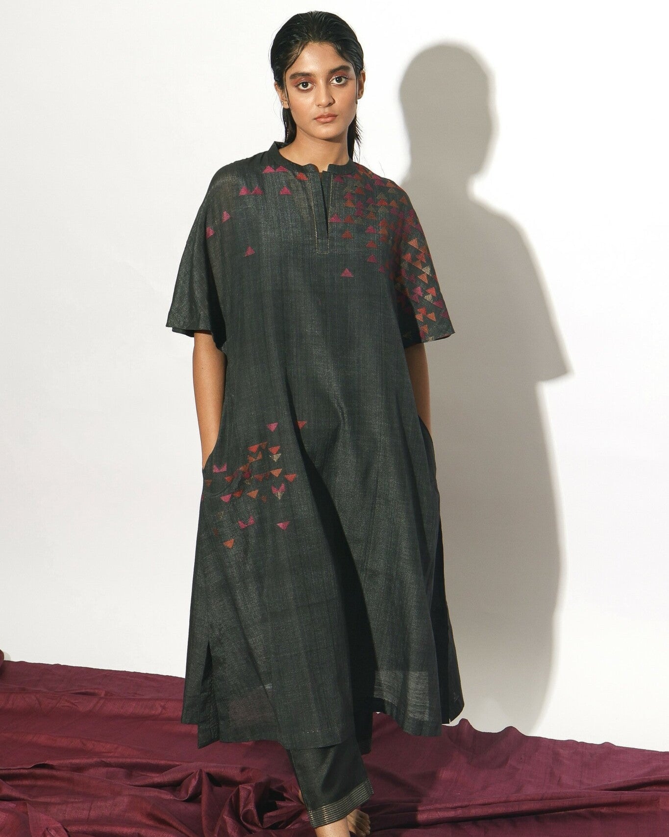 Stardust Drop Shoulder Mandarin Dress