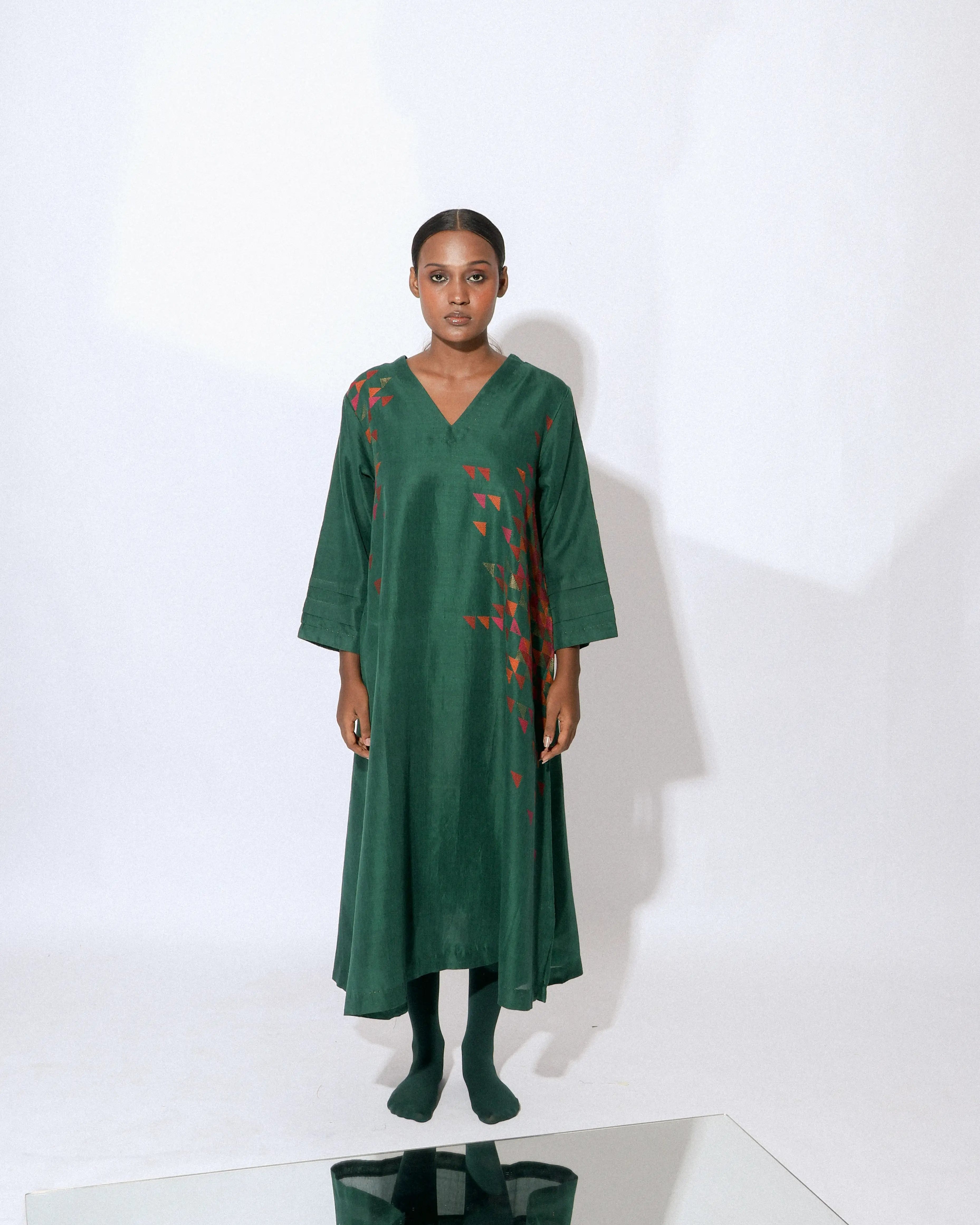 Stardust Emerald V-Neck A Line dress