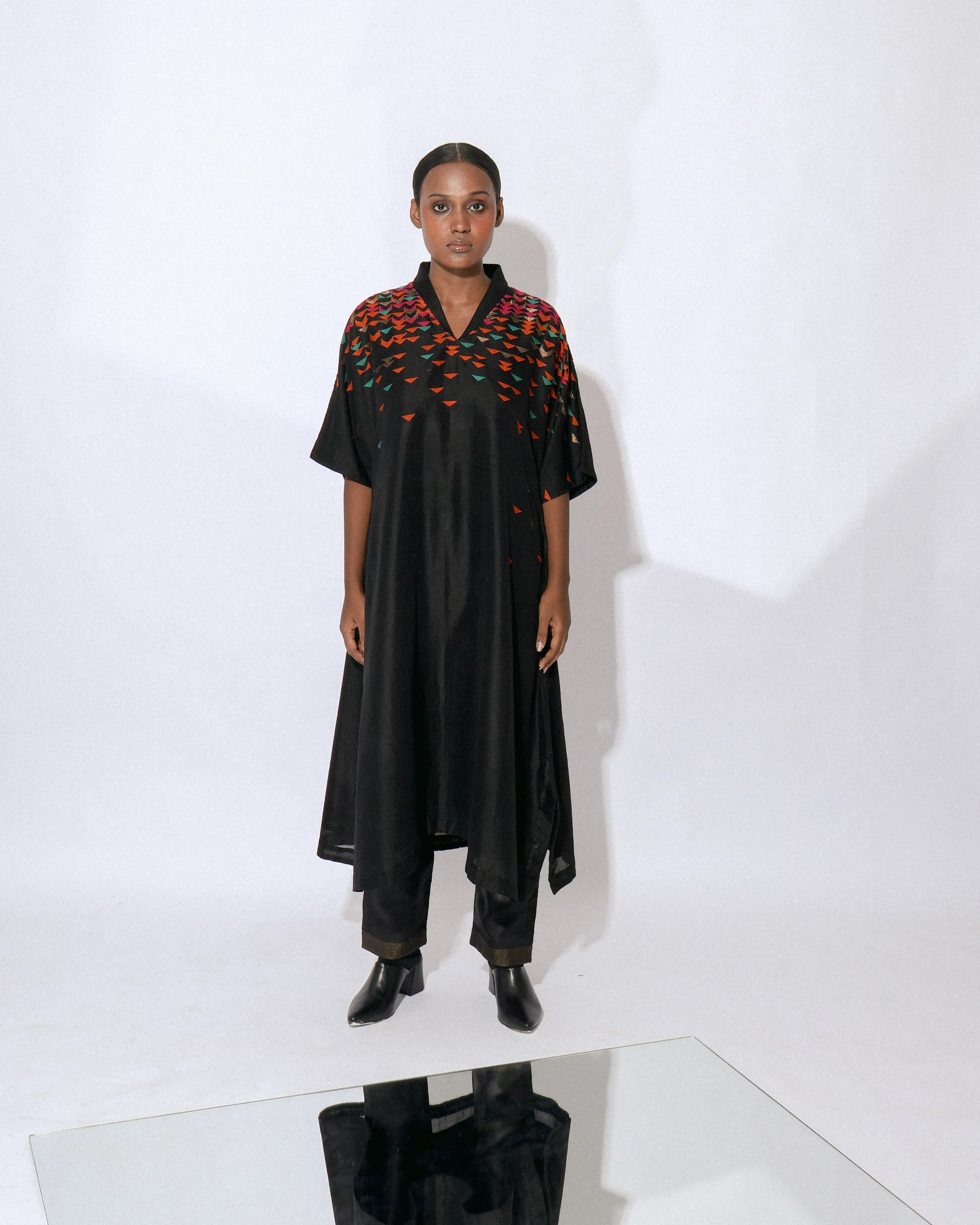 Stardust Onyx Shawl Collar A-Line Dress