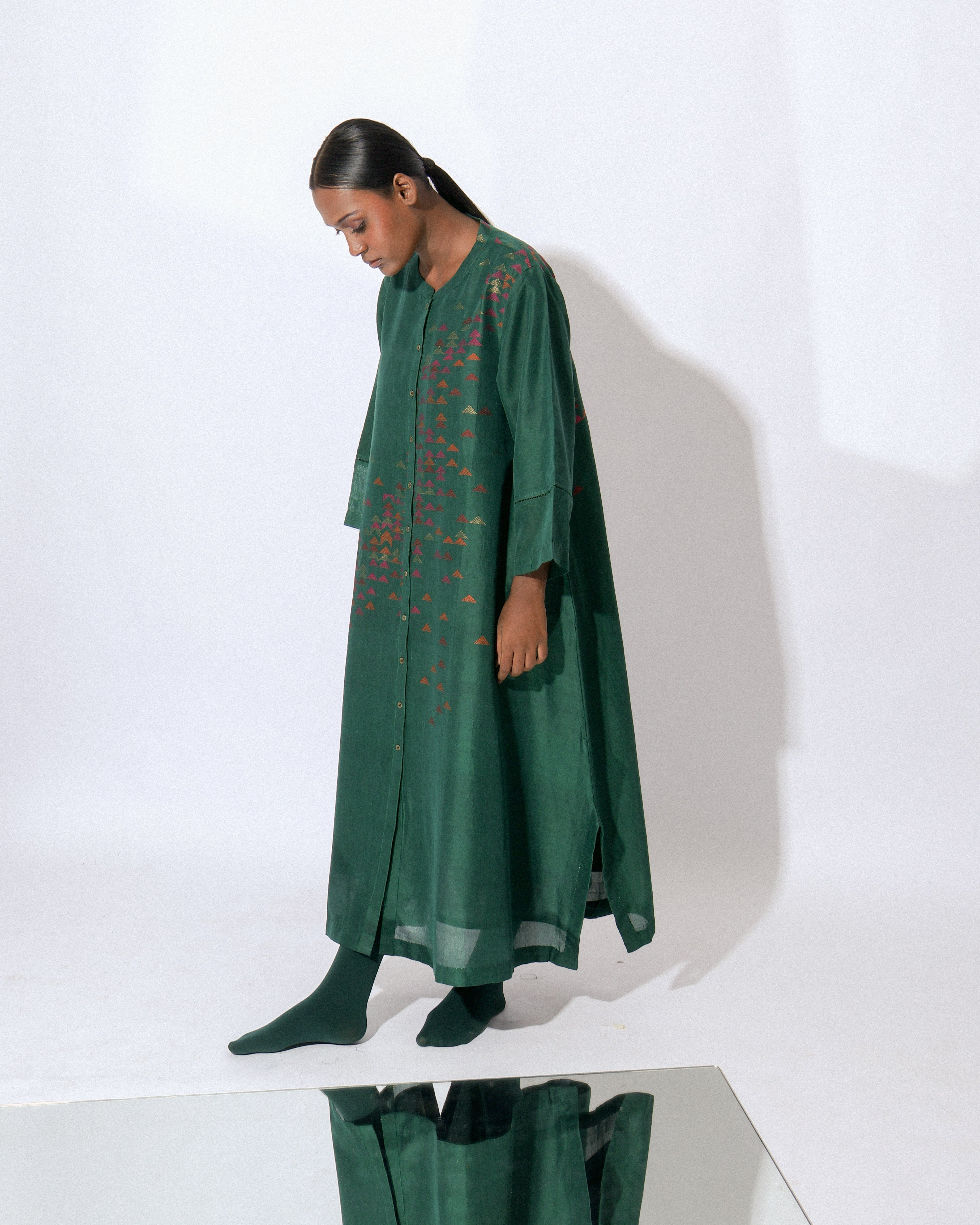 Stardust Emerald Front Open Placket Dress