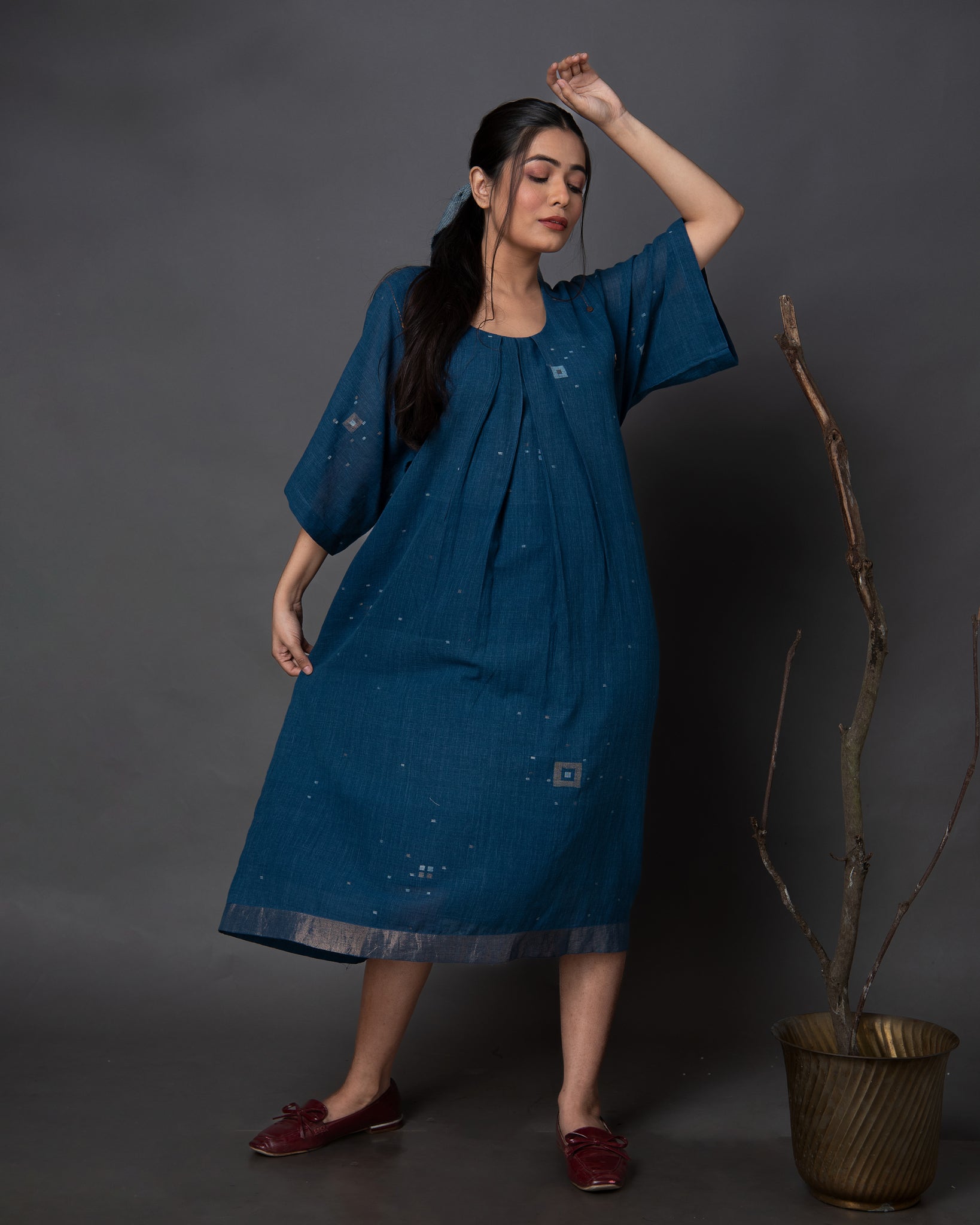 Round Neck Box Pleat Dress