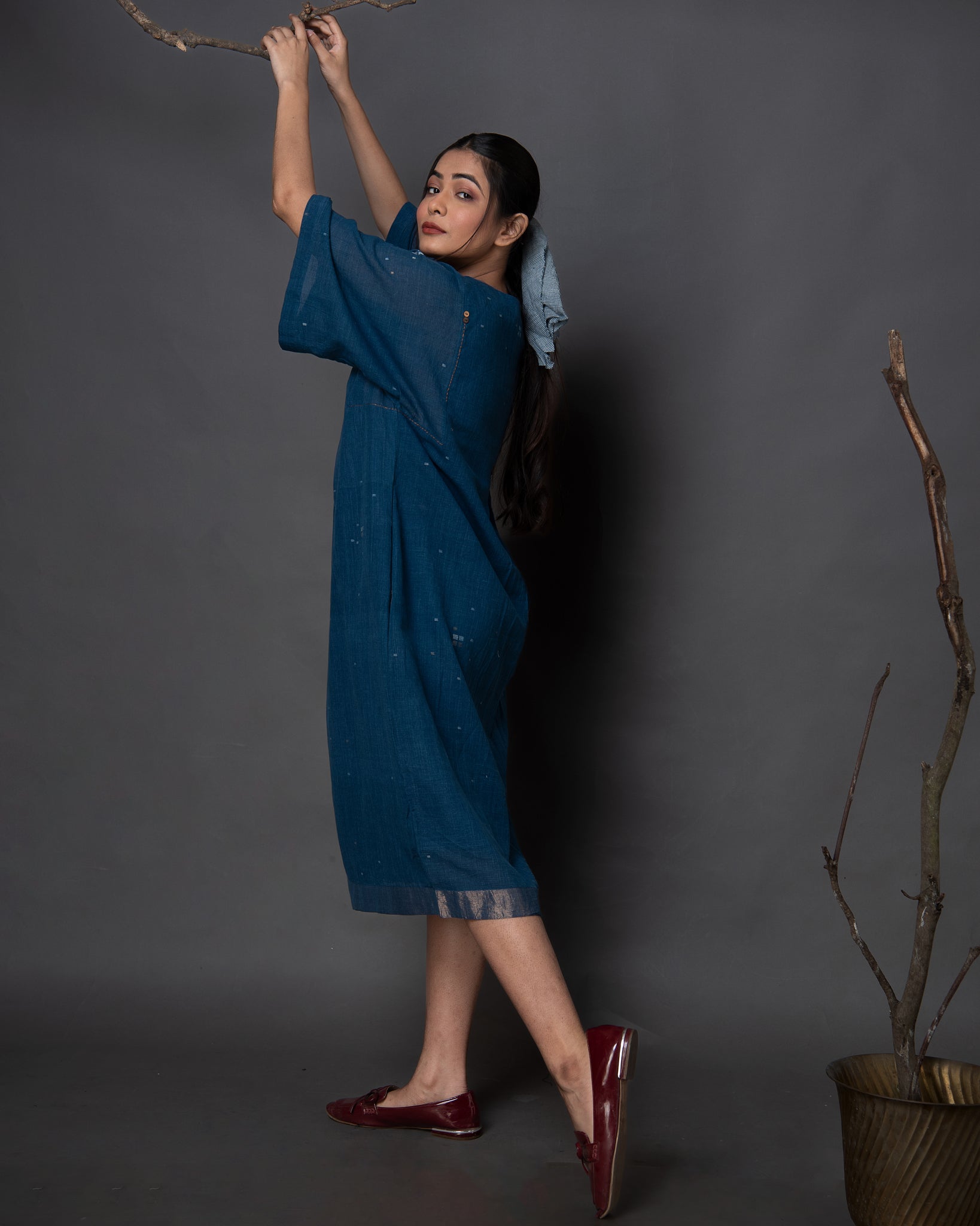 Round Neck Box Pleat Dress